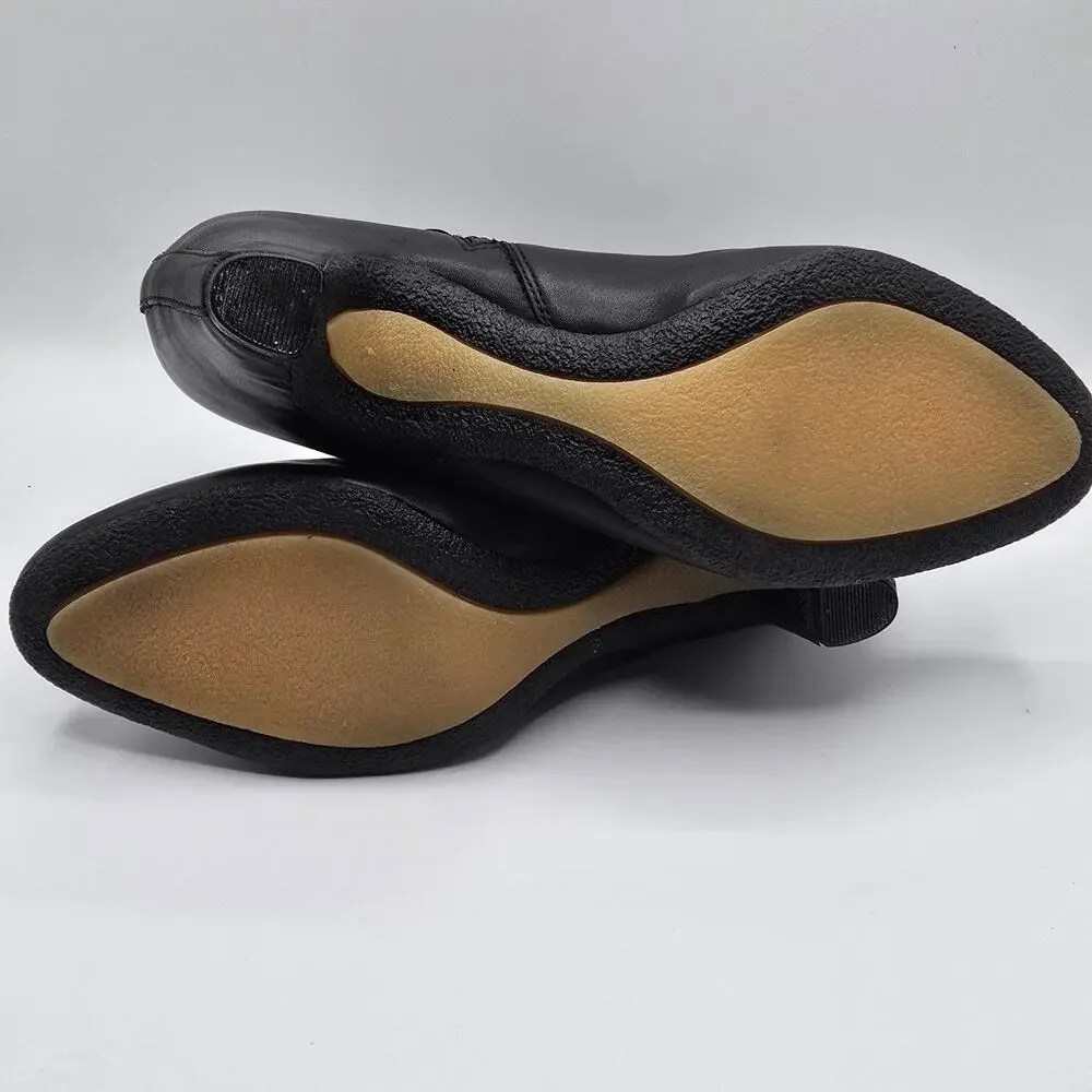 Sam‎ Edelman Maddox Mid Heel black leather strappy booties almond toe zip 9.5
